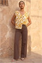 Ochre Floral Hotfix Tie Blouse, Image 2 of 2