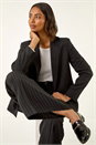 Black Pinstripe Wide Leg Trousers, Image 2 of 7