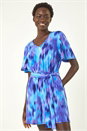 Purple Abstract Print Belted Playsuit, Image 1 of 5