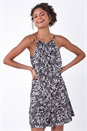 Black Ditsy Floral Frill Hem Dress, Image 4 of 5