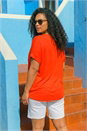 Rust Curve V-Neck Stretch Top, Image 3 of 4