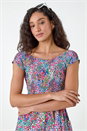 Blue Floral Shirred Stretch Bardot Jumpsuit, Image 5 of 5