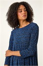 Blue Printed Plisse Hanky Hem Tunic Stretch Top, Image 4 of 5