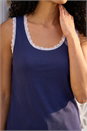 Navy  Lace Trim Ribbed Vest, Image 4 of 4