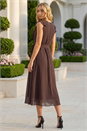 Chocolate Chiffon Frill Front Midi Dress , Image 3 of 4