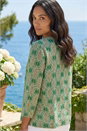 Green Geometric Print Stretch Top, Image 3 of 4