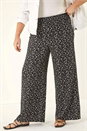 Black Curve Textured Print Wide Leg Trousers , Image 4 of 5
