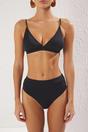 Black Triangle Bikini Set with Adjustable Straps and High Waist Bottom, Image 2 of 3