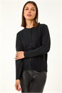 Black Soft Knit Crew Neck Cardigan, Image 4 of 5