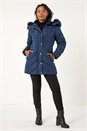 Navy  Petite Hooded Longline Quilted Coat, Image 2 of 5