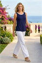 Navy  Daisy Neck Trim Vest Top, Image 2 of 5