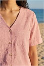 CORAL Petite Gingham Buttoned Top, Image 4 of 4
