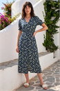 Navy  Ditsy Print V-Neck Midi Dress, Image 2 of 4