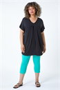 Black Curve Plain Pleat Front Tunic Stretch Top, Image 2 of 5