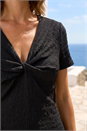 Black Petite Textured Twist Midi Dress, Image 4 of 4