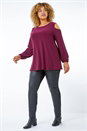 Wine Curve Cold Shoulder Stretch Top, Image 2 of 5