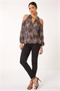 Natural  Animal Print Cold Shoulder Stretch Top, Image 2 of 5