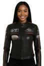 Charcoal Leather Biker Racing Badges Jacket-Dalby, Image 1 of 6
