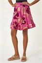 Fuchsia Floral Print Short A-Line Skirt, Image 1 of 5