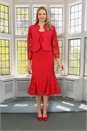 Red Julianna Lace Insert Godet Dress, Image 2 of 5