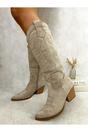 Beige iKrush Beige Samira Block Heel Cowboy Boots, Image 5 of 6