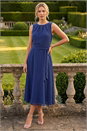 Navy  Chiffon Pleated Neck Midi Dress, Image 4 of 4