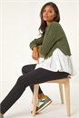 Khaki 2 in 1 Contrast Cable Knit Jumper, Image 1 of 5
