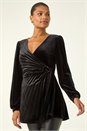 Black Velvet Pleated Wrap Top, Image 2 of 5