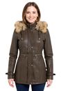 Brown Leather Hooded Parka Jacket-Putian, Image 2 of 5
