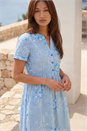 Blue Stripe Print Midi Shirt Dress, Image 2 of 4