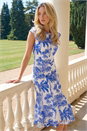Royal Blue Palm Print Lace Godet Hem Dress, Image 2 of 4