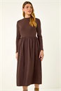 Coffee Cotton Stretch Jersey Mix Midi Dress, Image 2 of 5