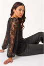 Black Lace Sleeve Stretch Tunic Top, Image 1 of 5