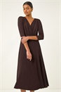 Chocolate Textured Wrap Midi Dress, Image 2 of 5