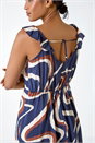 Navy  Frill Neck Swirl Print Midi Dress, Image 5 of 5