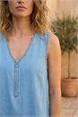 Light Denim Zip Front Sleeveless Midi Dress, Image 4 of 4