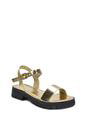 Gold XY LONDON Gold 'Sorella' Low Heel Chunky Sandals With Ankle Strap, Image 2 of 6