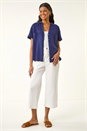 Navy  Linen Blend Collared Shirt, Image 2 of 5