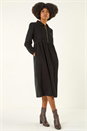 Black Corduroy Zip Detail Midi Dress, Image 1 of 5