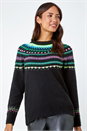 Black Fairisle Stretch Knit Jumper, Image 4 of 5