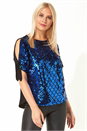 Blue Sparkle Sequin Cold Shoulder Top, Image 1 of 5