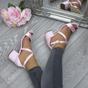 Light Pink AJVANI Light Pink Mid Block Heel Crossed Straps Sandals, Image 5 of 6
