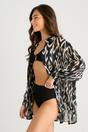 Black Mono Aztec Print Stripe Lurex Beach Shirt, Image 4 of 4