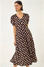 Chocolate Spot Print Button Midi Dress, Image 4 of 5