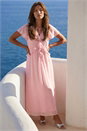 Light Pink Metallic Dobby Frill Midi Dress, Image 3 of 4