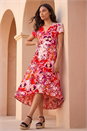 Red Abstract Print Belted Midi Dress, Image 2 of 4