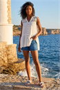Ivory  Lace Yoke Tiered Panel Blouse, Image 2 of 4