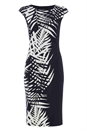 Navy  Leaf Print Border Jersey Stretch Dress, Image 4 of 4