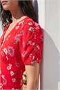Red Floral Ruched Sleeve Dress, Image 4 of 4