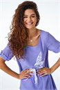 Purple Bird Print Asymmetric Tunic Top, Image 4 of 5